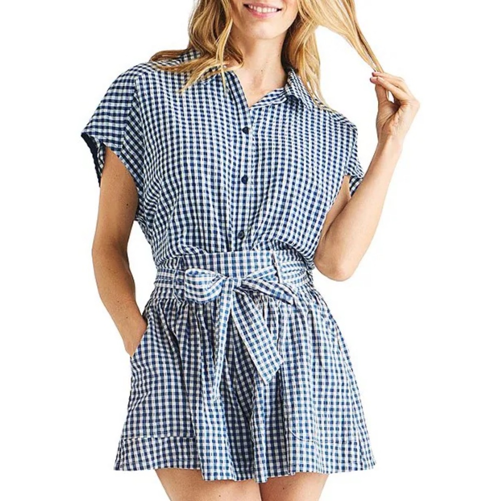 Splendid | Gabrielle Crinkle Gingham Short Sleeve Top